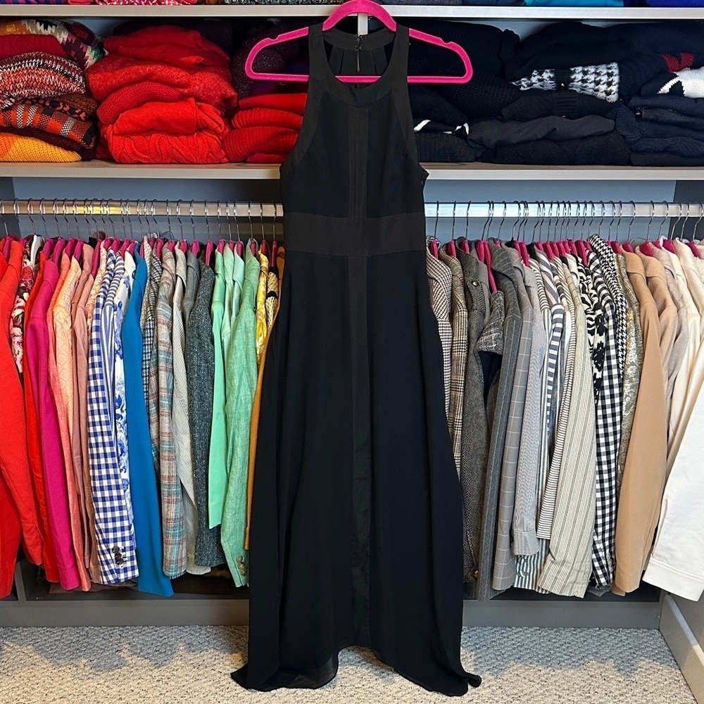 BCBGeneration black sleeveless mixed media lined maxi dress size 0 NWOT